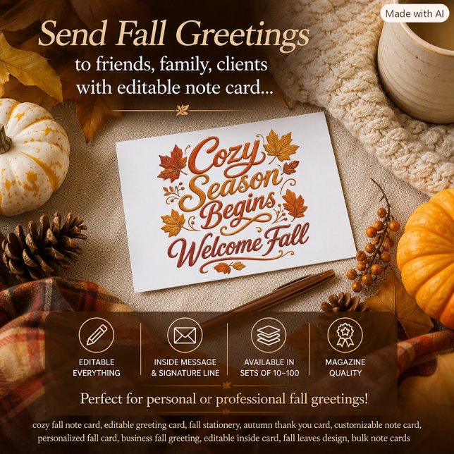 Cosy Season Editable Welcome Fall Note Card  (Creator Uploaded)