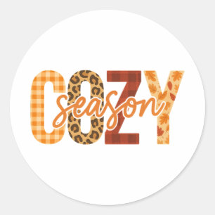 Cosy Season Fall Autumn Plaid Leopard Classic Round Sticker