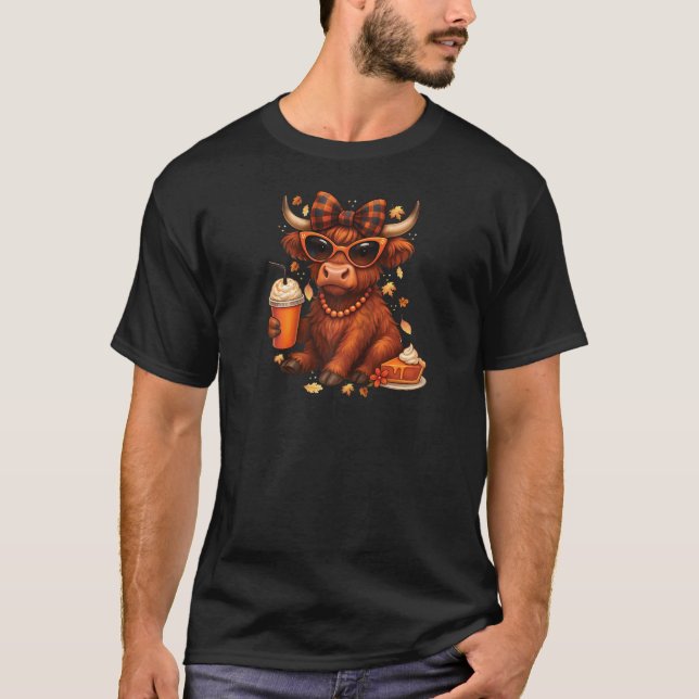 Cosy Season Fall Highland cow Bow Girls Autumn Tha T-Shirt (Front)
