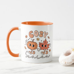 Cosy Season, Fall Vibes Mug, Retro Fall Doodle Mug