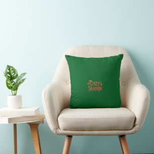 Cosy Season Green Typography Throw Pillow