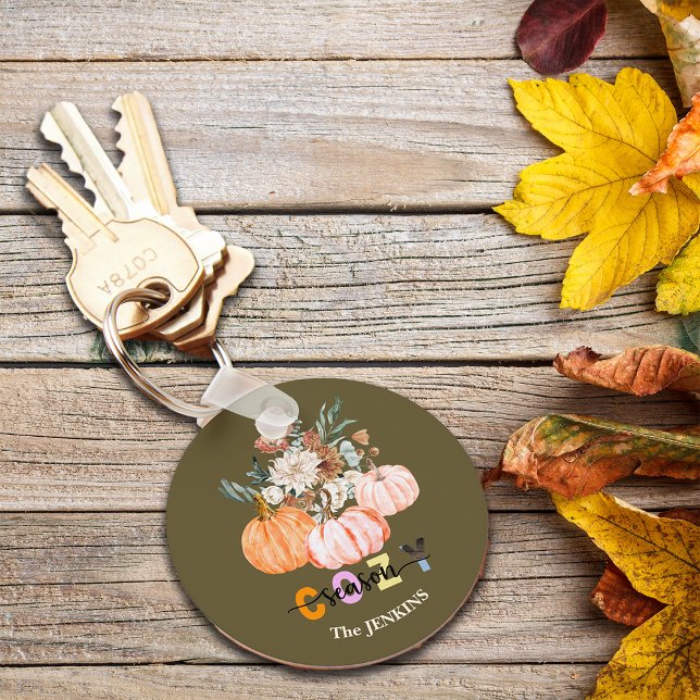 Cosy Season Harvest Blooms Personalise Name Key Ring (Creator Uploaded)