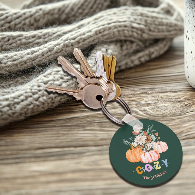 Cosy Season Harvest Blooms Personalise Name Key Ring (Creator Uploaded)