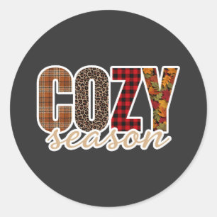 Cosy Season Plaid Leopard Fall Vibes Classic Round Sticker