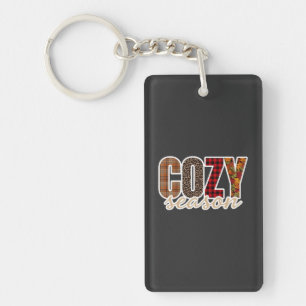 Cosy Season Plaid Leopard Fall Vibes Key Ring