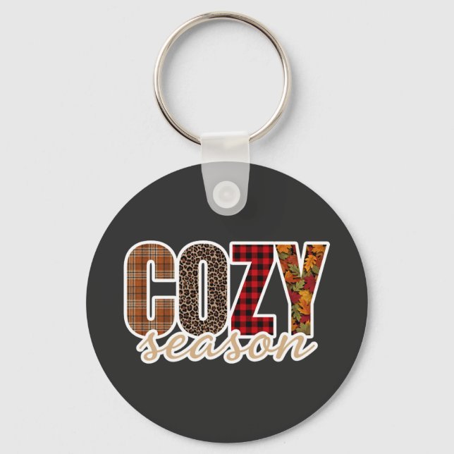 Cosy Season Plaid Leopard Fall Vibes Key Ring (Front)