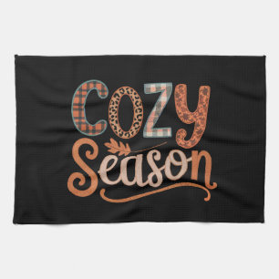 Cosy Season Retro Fall Get Cosy Thanksgiving Tea Towel