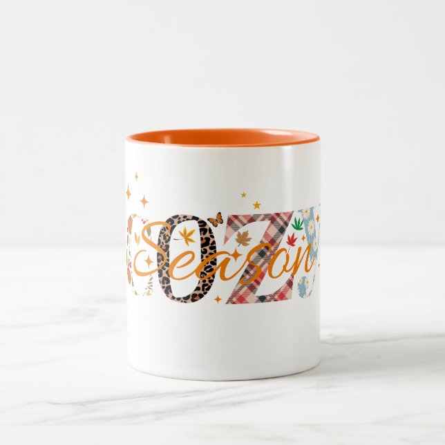 Cosy Season Retro Fall season Thanksgiving Two-Tone Coffee Mug (Center)