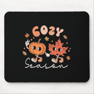 Cosy Season Retro Groovy Style Fall Leaves Pumpkin Mouse Pad