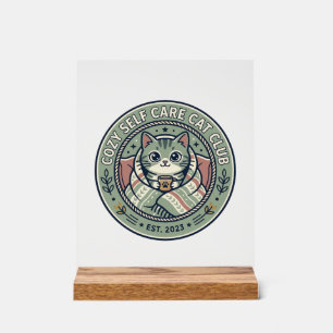 Cosy Self Care Cat Cat Graphic Tee Art - Cosy Self Acrylic Sign