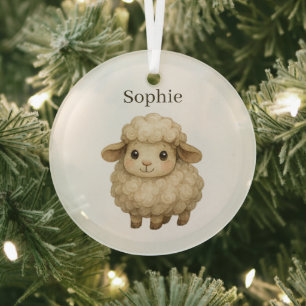Cosy Sheep Personalised Holiday Glass Tree Decoration
