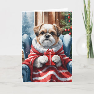 Cosy Shih Tzu with Gift Winter Watercolor Art Card