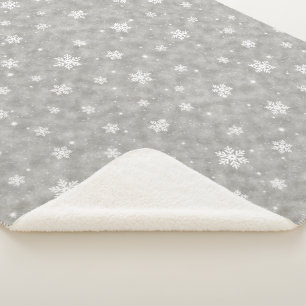Cosy Silver Glitter Stars Snowflakes Sherpa Blanket