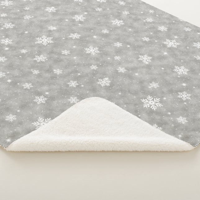 Cosy Silver Glitter Stars Snowflakes Sherpa Blanket (3/4)