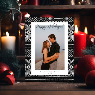 Cosy Simple Budget Black & White 1 Photo Christmas Postcard