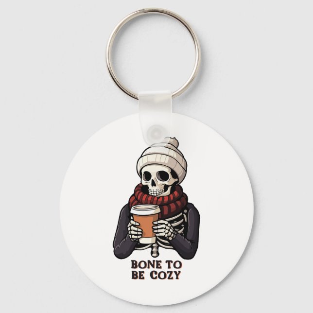 Cosy Skeleton Fall Halloween Doodles Fun Party Tha Key Ring (Front)