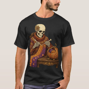 Cosy Skeleton Knitting T-Shirt Funny Halloween Gra