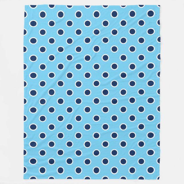 Cosy Sky Blue Fleece Blanket with Navy Polka Dots (Front)