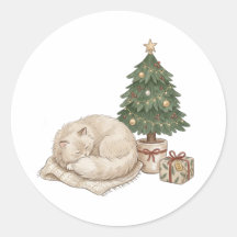 Cosy Sleeping Cat Christmas Sticker