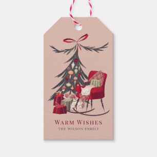 Cosy Sleeping Cat Christmas Tree Pink Holiday Gift Tags