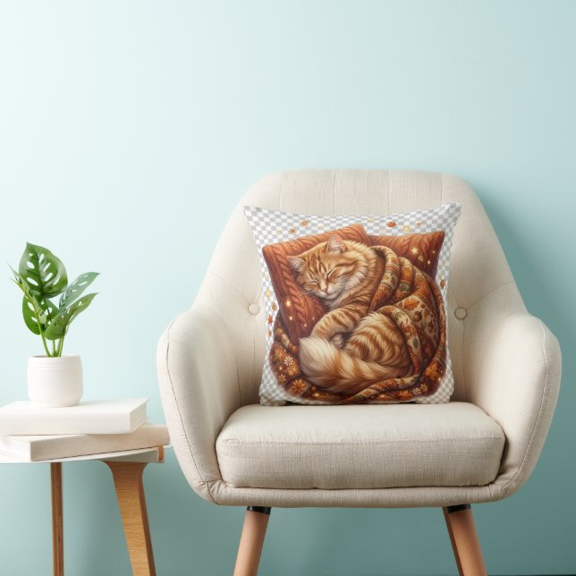 Cosy Sleeping Cat Throw Pillow (Chair)