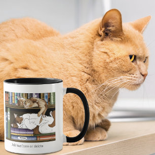 Cosy Sleeping Cats Bookshelf Illustration Cute Mug