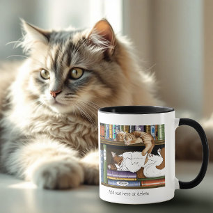 Cosy Sleeping Cats Bookshelf Illustration Cute Mug