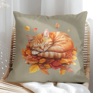 Cosy Sleeping Ginger Cat Olive Pillow