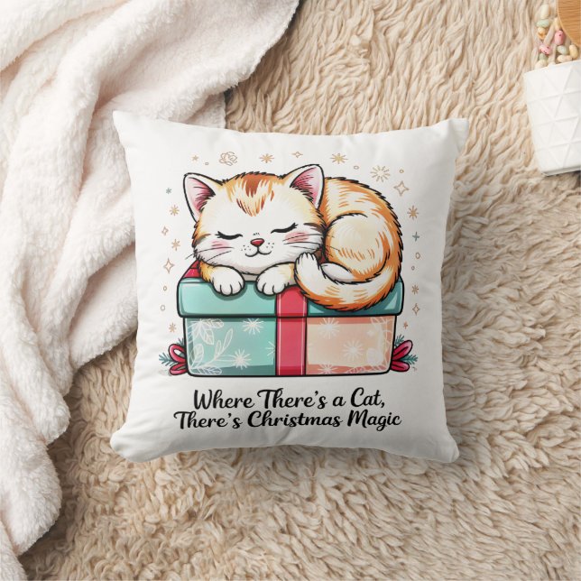 Cosy Sleeping Kitten - Winter Home Decor Cushion (Blanket)