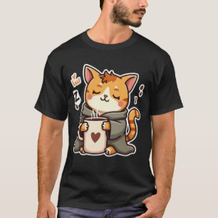 Cosy Sleepy Cat With Coffee Mug T-Shirt