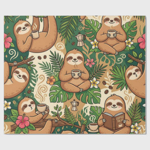 Cosy Sloth Coffee Cafe Wrapping Paper