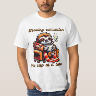 Cosy Sloth Sipping Hot Coffee Illustration T-Shirt