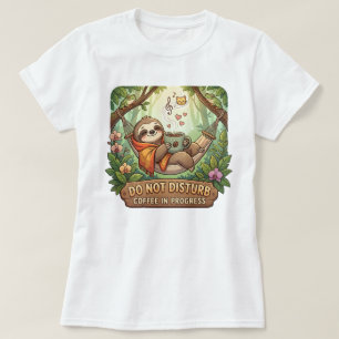 Cosy Sloth with Coffee and Do Not Disturb design T-Shirt