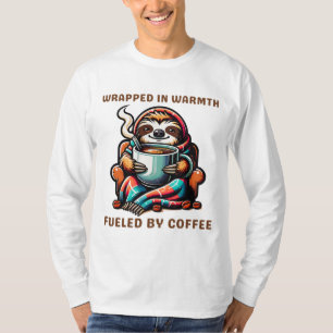 Cosy Sloth with Coffee Mug Wrapped in Blanket T-Shirt