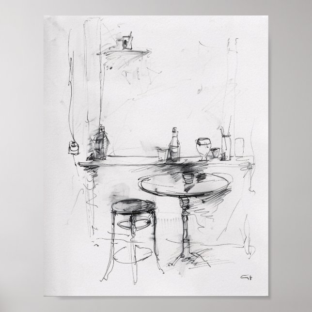 Cosy Small Café Interior – Minimal Bar Poster (Front)
