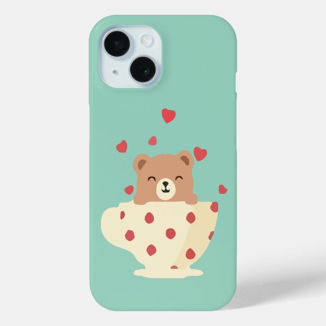 Cosy Smiling Teddy Bear in Polka Dot Teacup Case-Mate iPhone Case (Back)