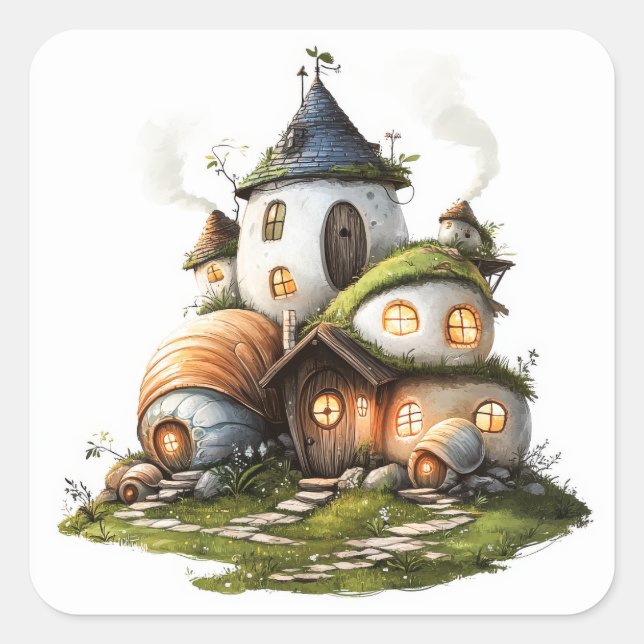 Cosy Snail Shell Cottages Square Sticker (Front)