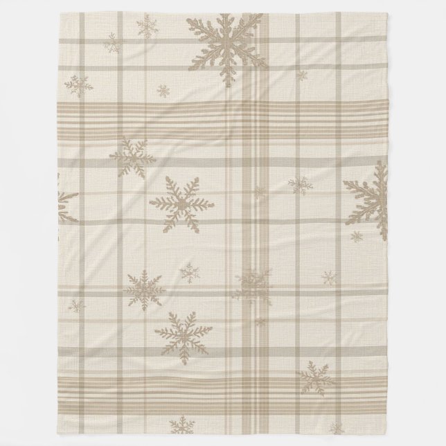 Cosy Snowflake Gingham Plaid Blanket –Warm Neutral (Front)