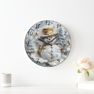 Cosy Snowman Christmas Decor Large Clock