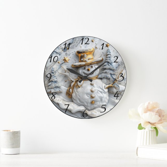 Cosy Snowman Christmas Decor Large Clock (Home)