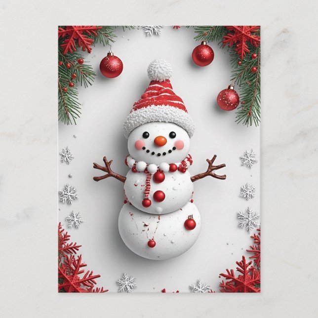 ❄️ Cosy Snowman Christmas Scene 🎄 Pine Decor Postcard (Front)
