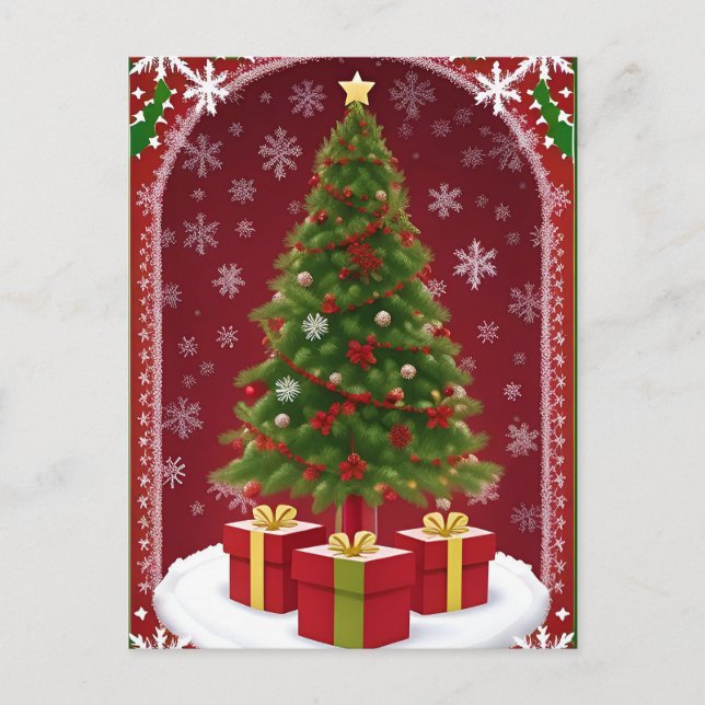 ✨ Cosy Snowy Christmas Tree Winter Night Postcard (Front)