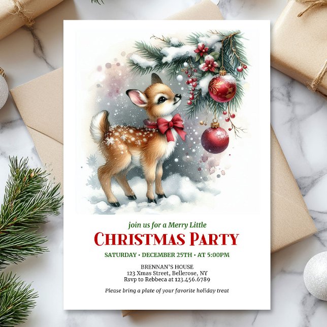 Cosy snowy forest baby deer Christmas invitation (Minimalist baby deer snowy forest watercolor scene Christmas invitation

)