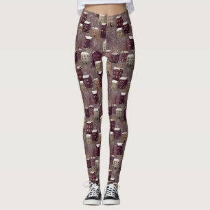 Cosy Snowy Winter Village Pattern (1) Leggings