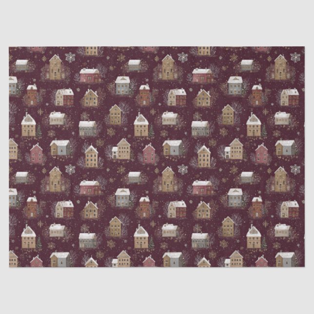 Cosy Snowy Winter Village Pattern (2) Tissue Paper (Front)