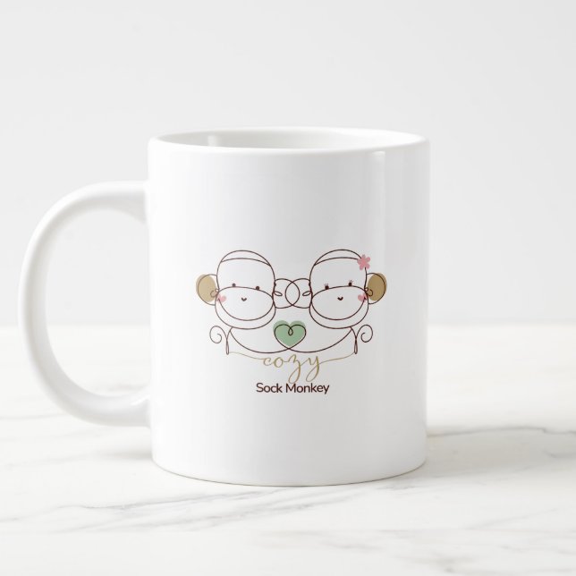 Cosy Sock Monkey  Large Coffee Mug (Left)