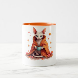 Cosy Sphynx Cat Mug - Autumn Fall Blanket & Coffee