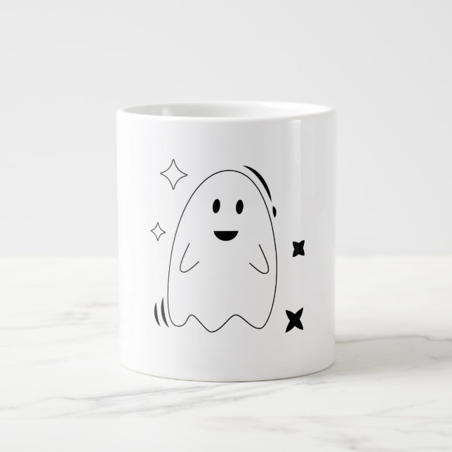 Cosy Spooky Celestial Ghost Star Line Art Mug (Front)