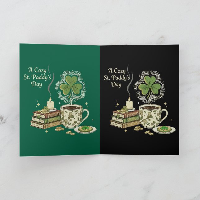 Cosy St. Paddy's Day Irish Coffee and Vintage Book Card (Inside)