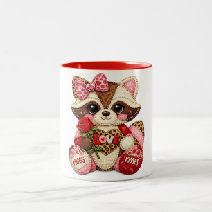 Cosy Stitched Racoon — LOVE Rose, Hugs & Kisses Two-Tone Coffee Mug